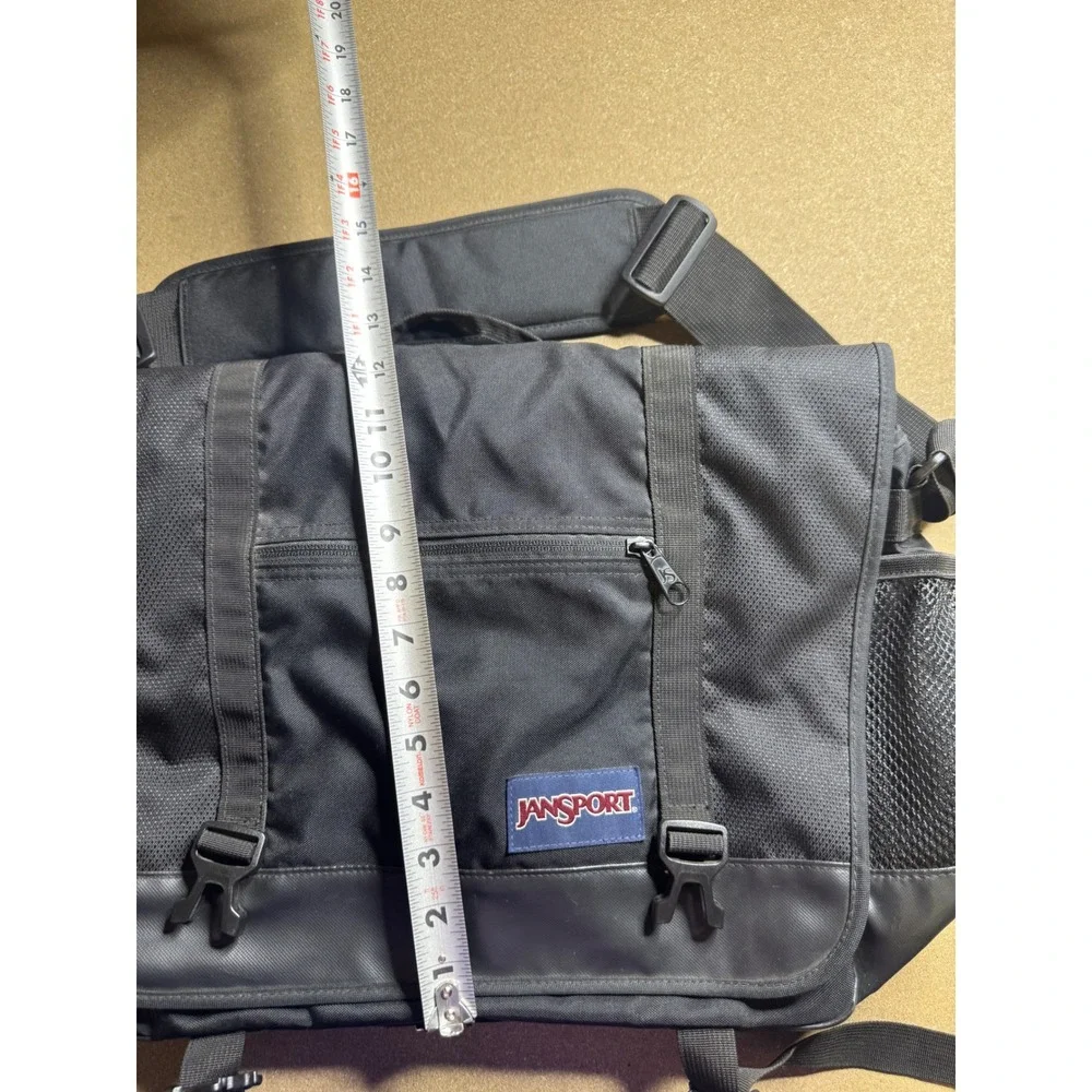 JanSport Messenger Bag Black Canvas Laptop Crossbody Shoulder Satchel Travel Bag